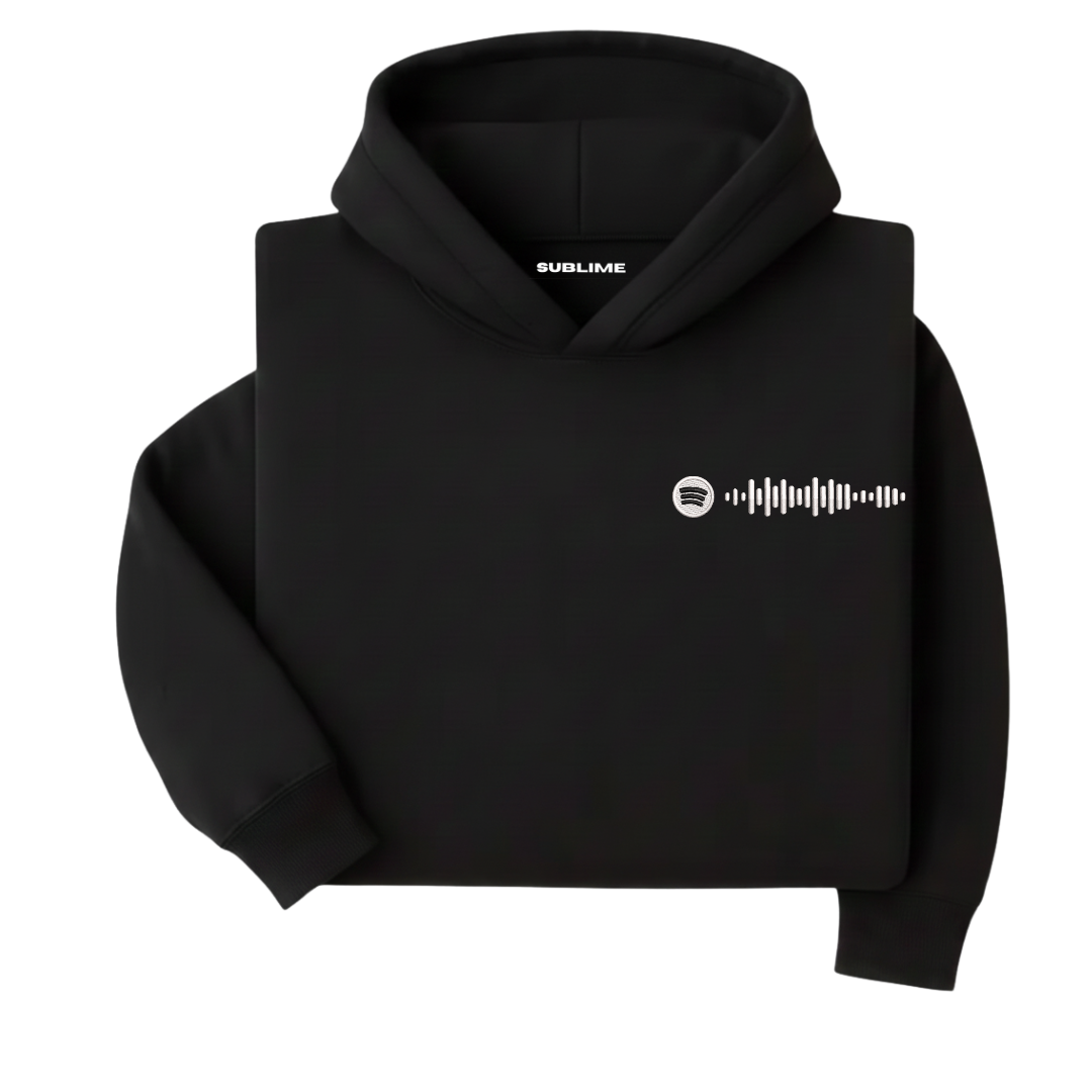 hoodie personalizada con código Spotify bordado negro