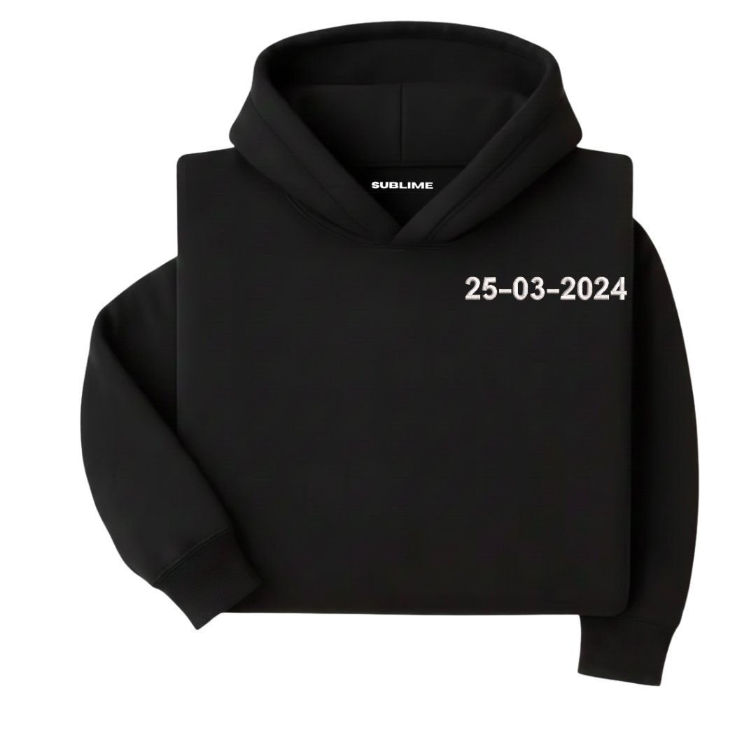 Sudadera con Capucha Fecha Negro Arábigos hoodie personalizada con fecha bordada arabigos negro