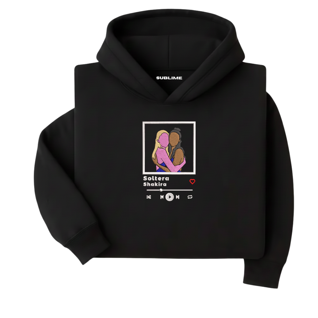 hoodie personalizada Spotify con retrato bordado negro