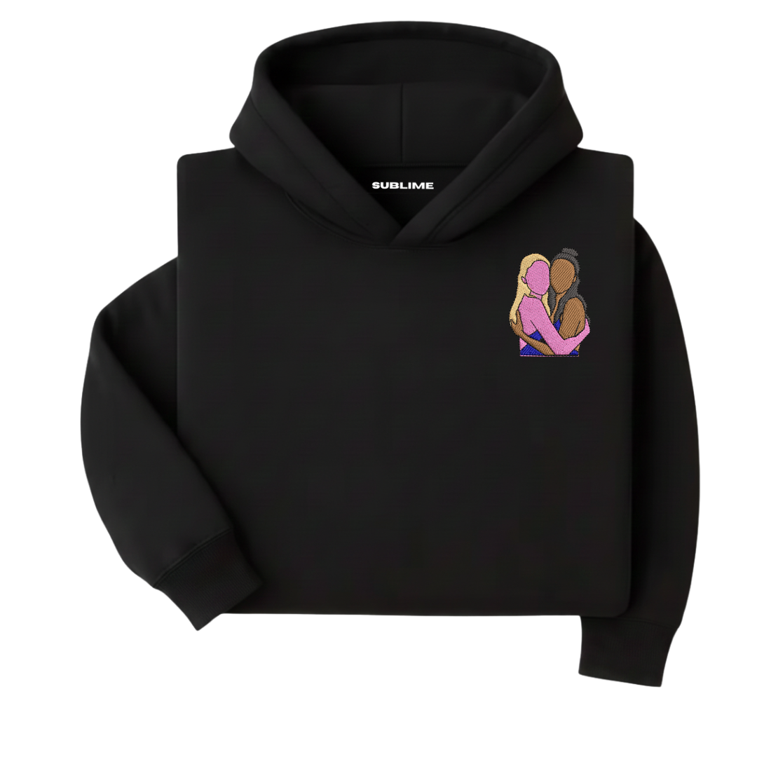 Sudadera con Capucha Retrato Negro Color hoodie personalizada con retrato bordado fullcolor negro