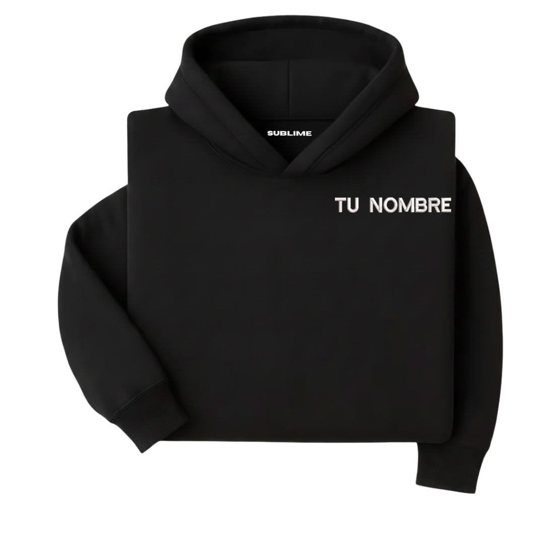 Sudadera con Capucha Tu Nombre Negro hoodie personalizada con nombre bordado negro